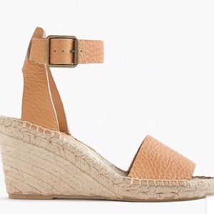 Size 7/8 J Crew Corsica Espadrille Wedge Sandal tan tumbled leather classic EUC